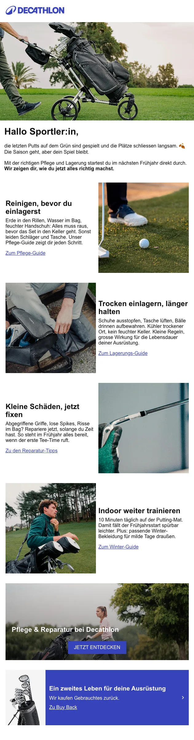 Mail: Saisonende Golf mit Pflegetipps