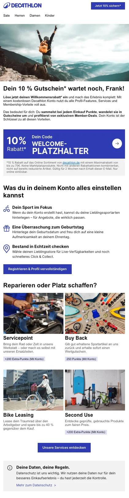Mail: Erinnerung an den Willkommensrabatt