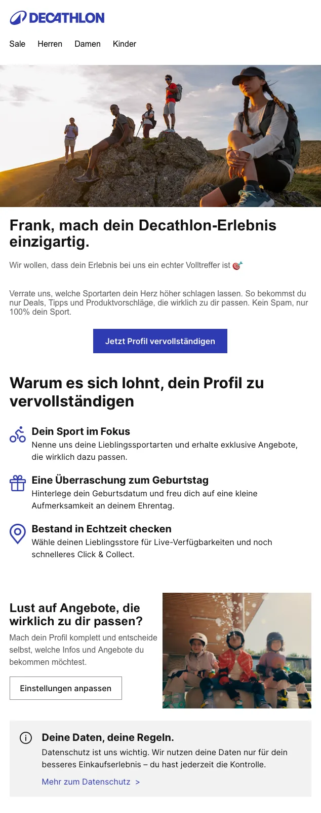 Mail: Profil vervollständigen