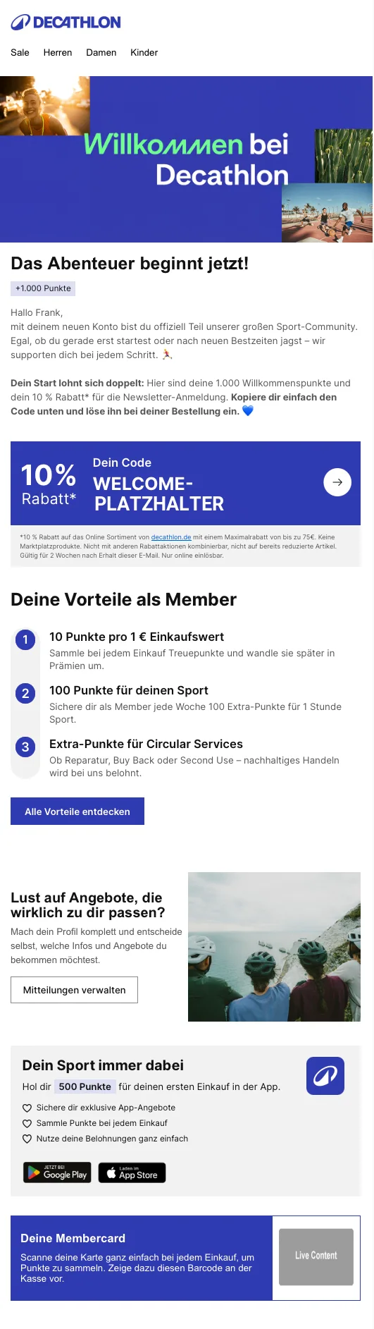 Mail: Willkommen mit Rabattcode und Member-Vorteilen