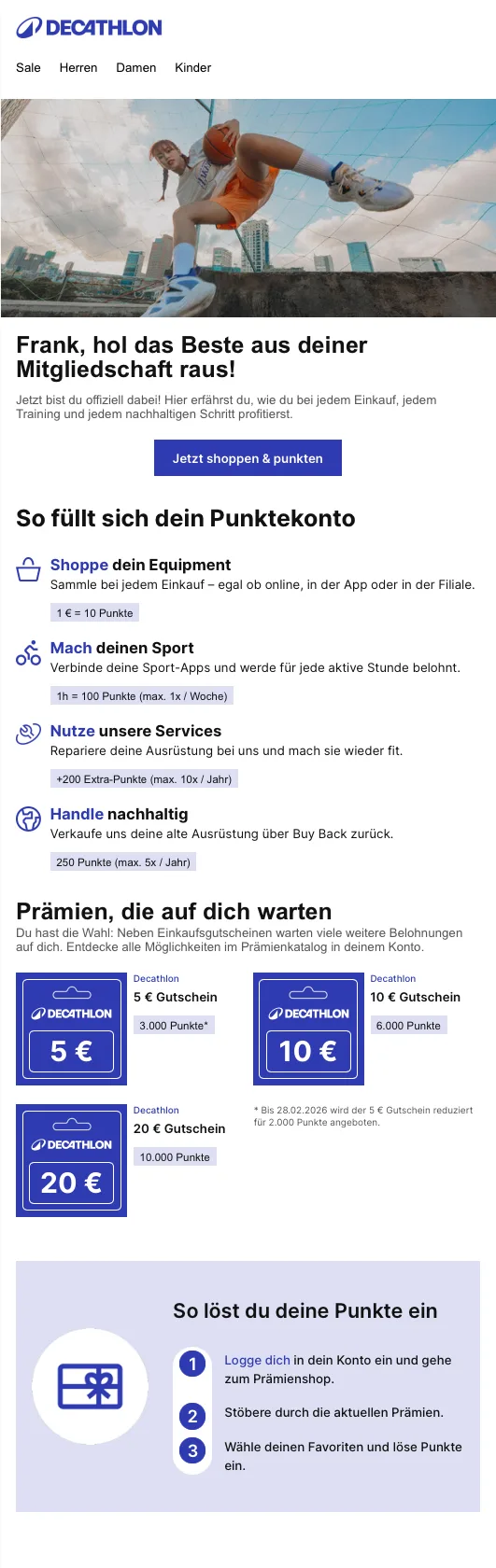 Mail: Punktekonto und Prämien