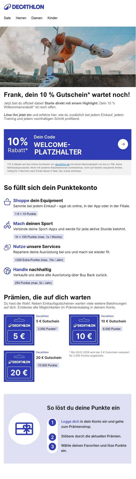 Mail: Punktekonto mit Gutschein-Erinnerung