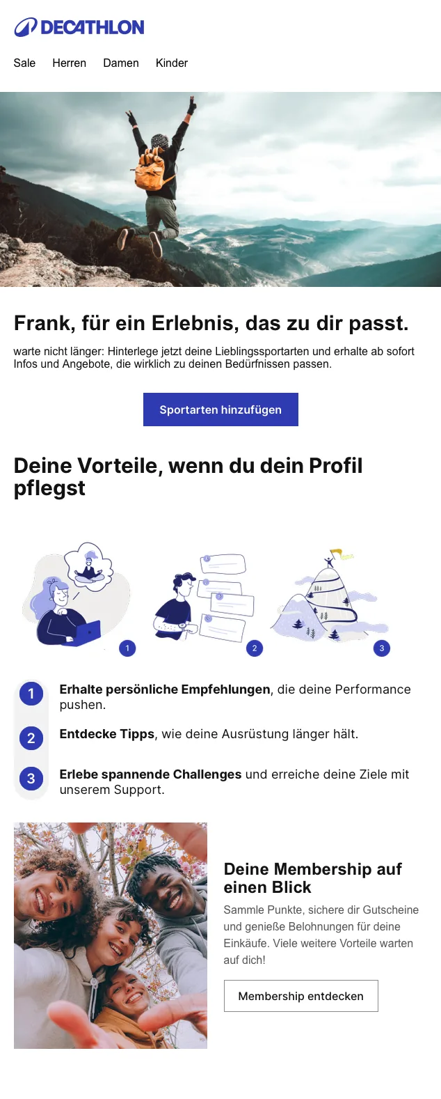 Mail: Sportarten im Profil hinterlegen
